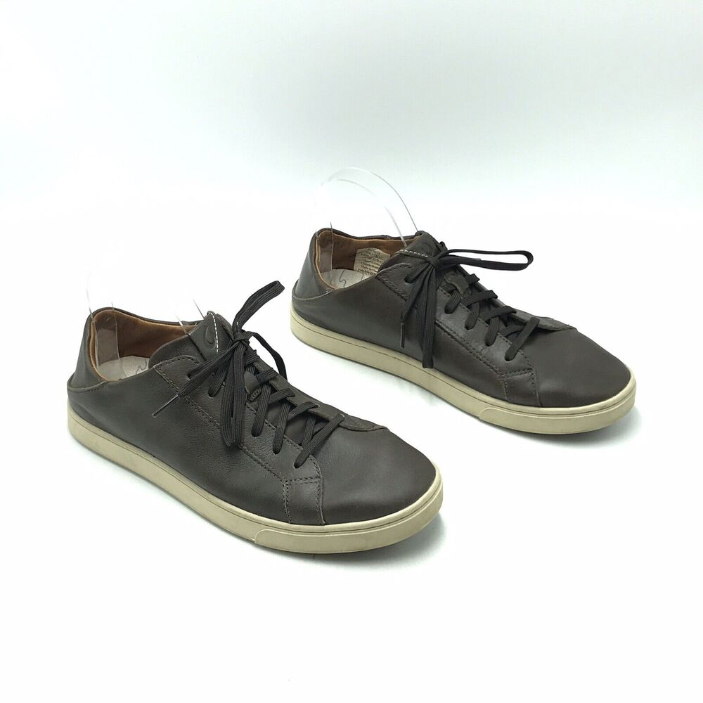 Olukai Men's 8 Kahu Pahaha Sneakers Brown Leather Fold Down Heel Lace Up